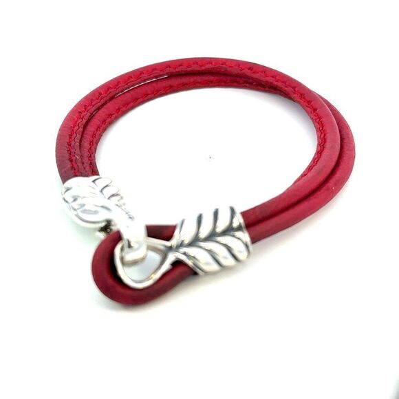 David Yurman Red Leather Bracelet 9" Sterling Silver Estate DY685 - Picture 5 of 8